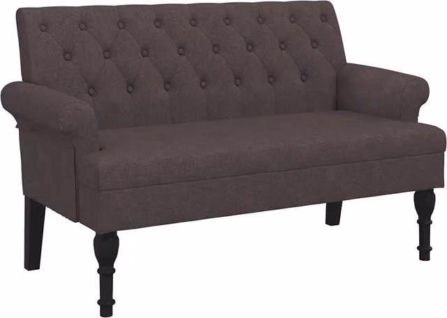 Panca con Schienale DESIGN IN in Tessuto Marrone con Struttura in Legno di Gomma L: 120 cm, P: 62 cm, H: 75,5 cm