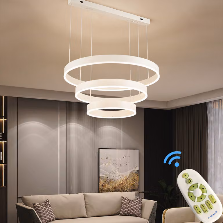 Lampada a sospensione LED a sospensione 6053YX-BS 3 anelli bianco con telecomando luce colore/luminosità regolabile dimmerabile LED soggiorno luce lampadario a sospensione