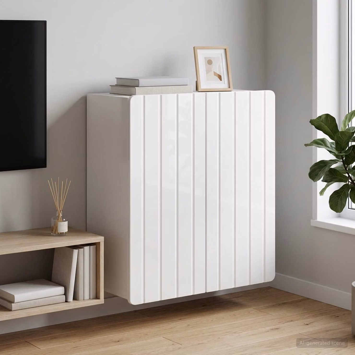 vidaXL Mobiletto a muro moderno Bianco Lucido con ante a battente e ripiani interni L: 59 cm, P: 31 cm, H: 64 cm