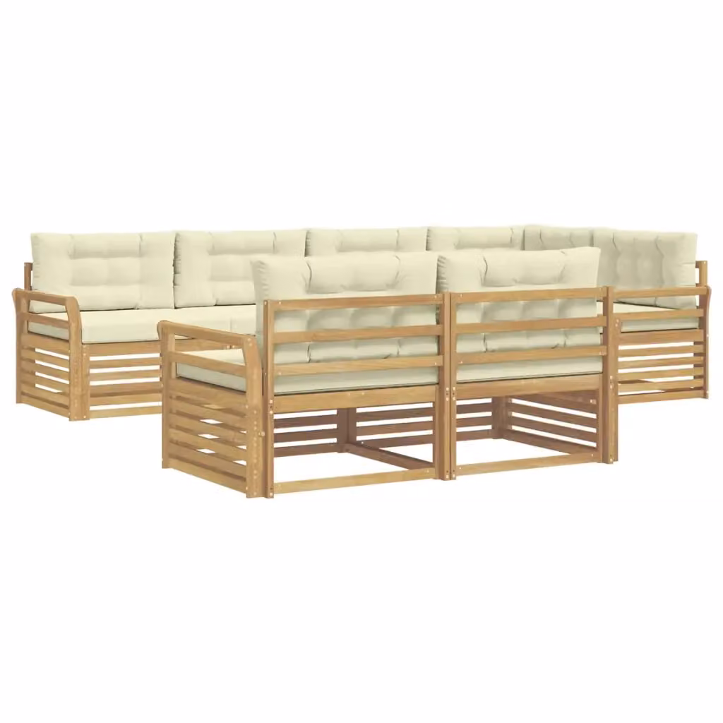 Set di divani da esterno a L vidaXL in legno di acacia con cuscini, Bianco e Beige – 2