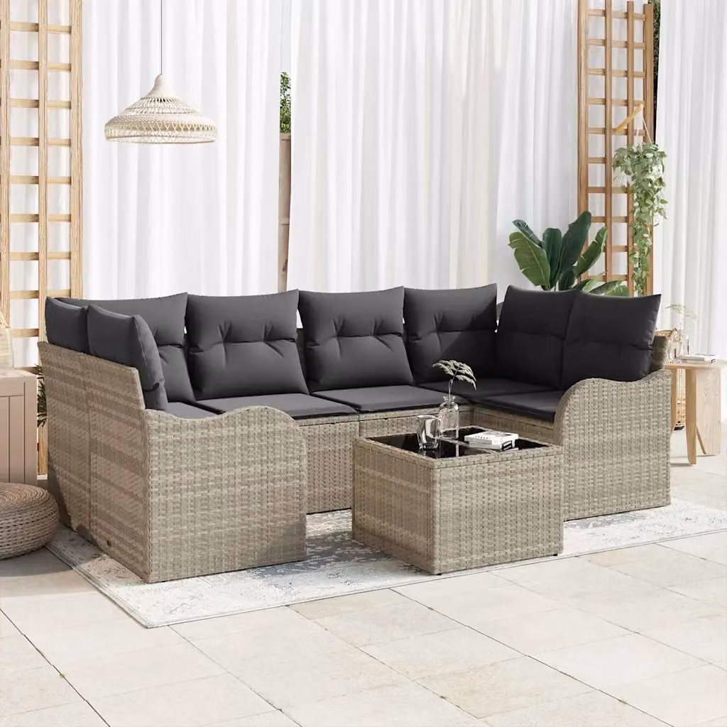 Set Divano da Giardino a L con Tavolino vidaXL Grigio con Cuscini e Struttura in Metallo e Polyrattan – 1