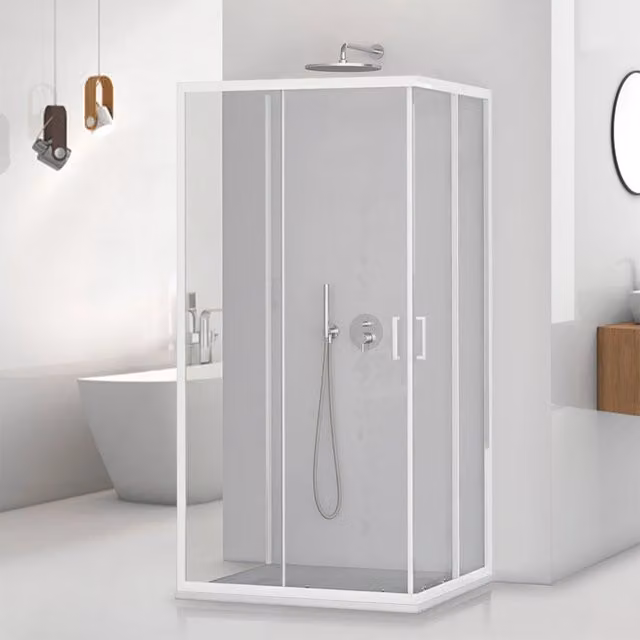 Box doccia Tay a 3 lati con doppio sistema scorrevole in vetro temperato trasparente e profili bianchi L: 100 cm, P: 80 cm, H: 195 cm