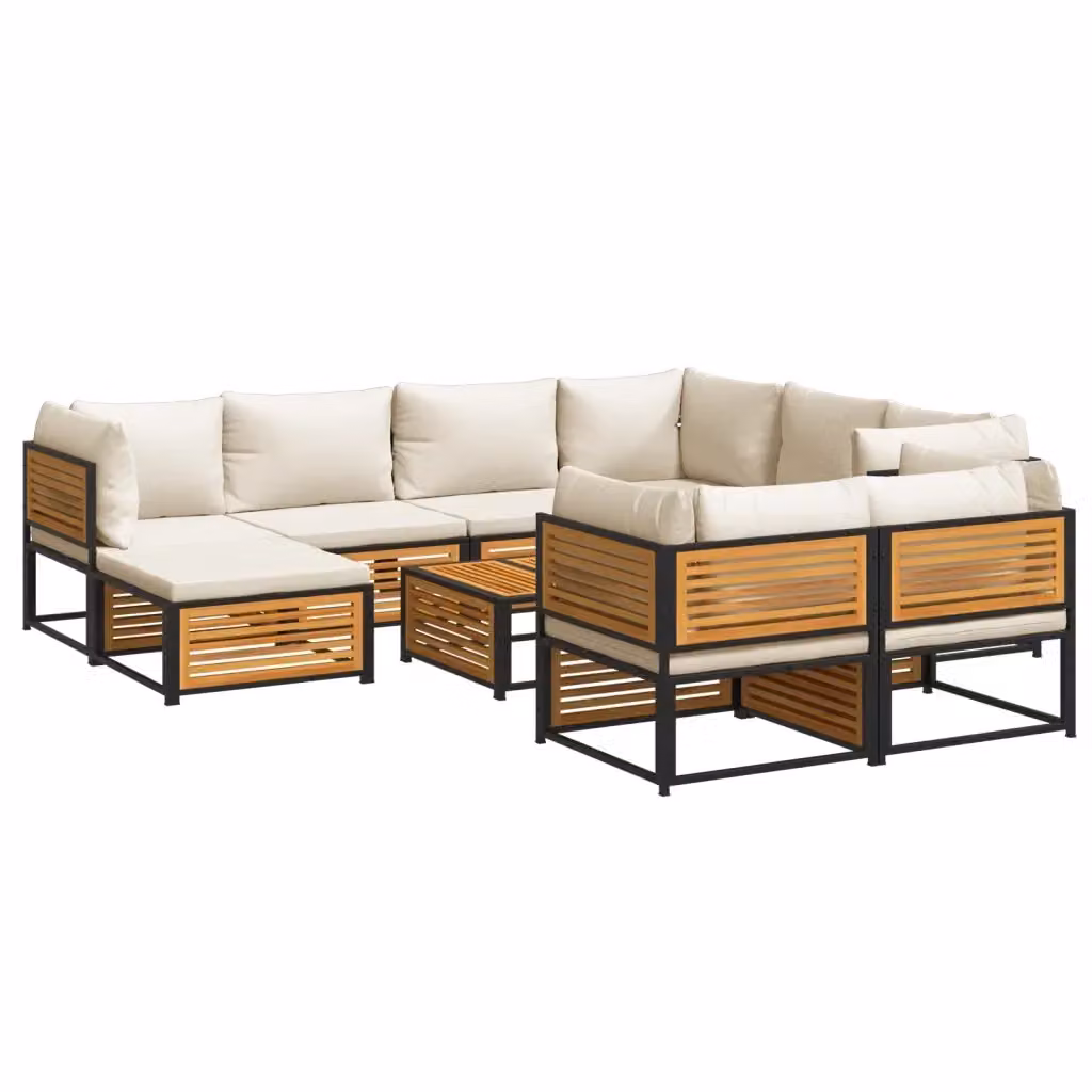 Set di Divani da Giardino a L vidaXL con Cuscini Beige e Bianco in Legno di Acacia e Acciaio – 2