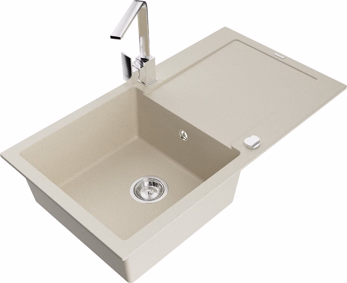 Mexen Leo lavello in granito 1-vasca con sgocciolatoio e miscelatore cucina Rita, beige - 6501-69-670300-00