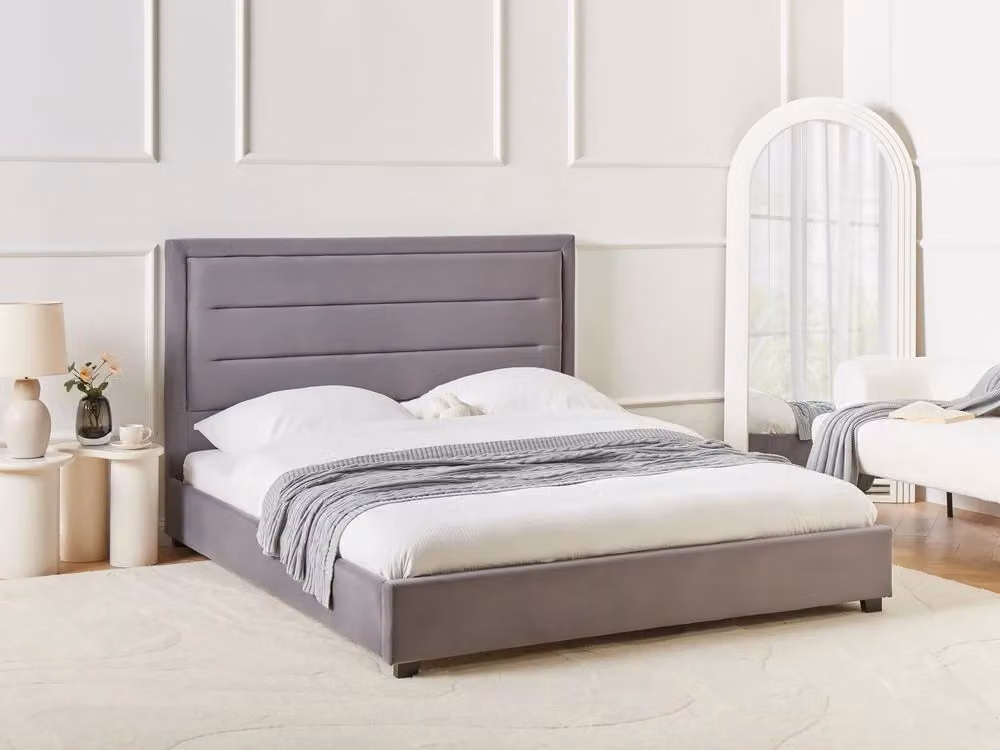 Letto matrimoniale ad acqua Beliani IT in velluto grigio con testata imbottita e stile moderno L/P/H: 213 x 160 x 112 cm – 2