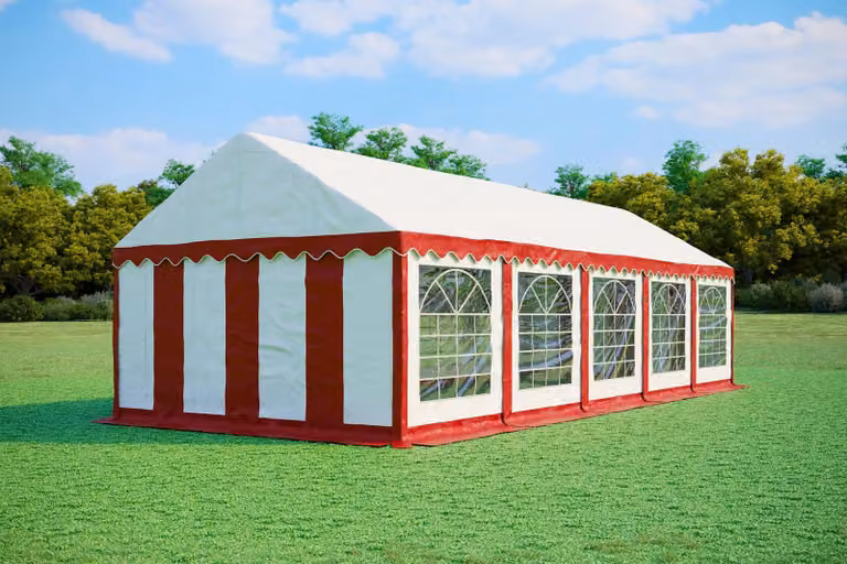 Tenda per feste 4x10 metri, PVC PREMIUM, 500 g/m² - Rosso e bianco