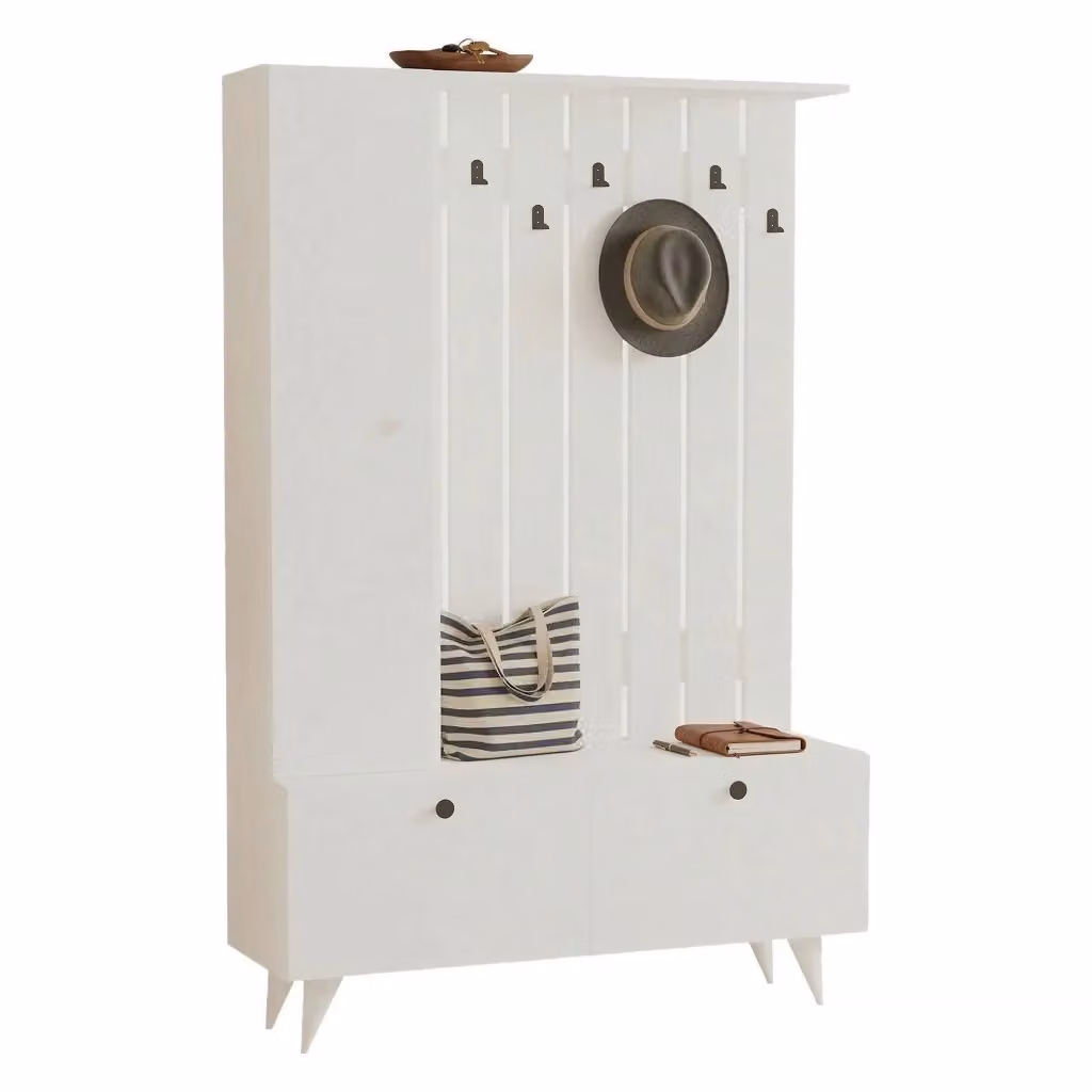 DMORA Aiello Mobile da Ingresso con Appendiabiti e Ripiani, Bianco, L: 112 cm, P: 35 cm, H: 170 cm – 2