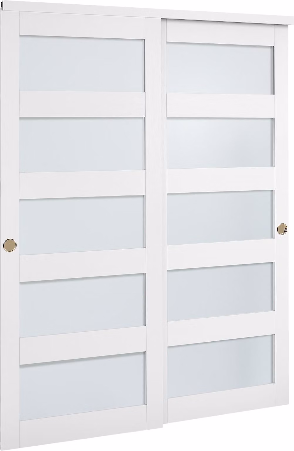 SucceBuy porta scorrevole 1524 mm x 2032 mm (adatta alle aperture), porte scorrevoli bypass in vetro satinato con set di accessori, pannello in legno e MDF con rivestimento in PVC idrorepellente per armadi bianchi