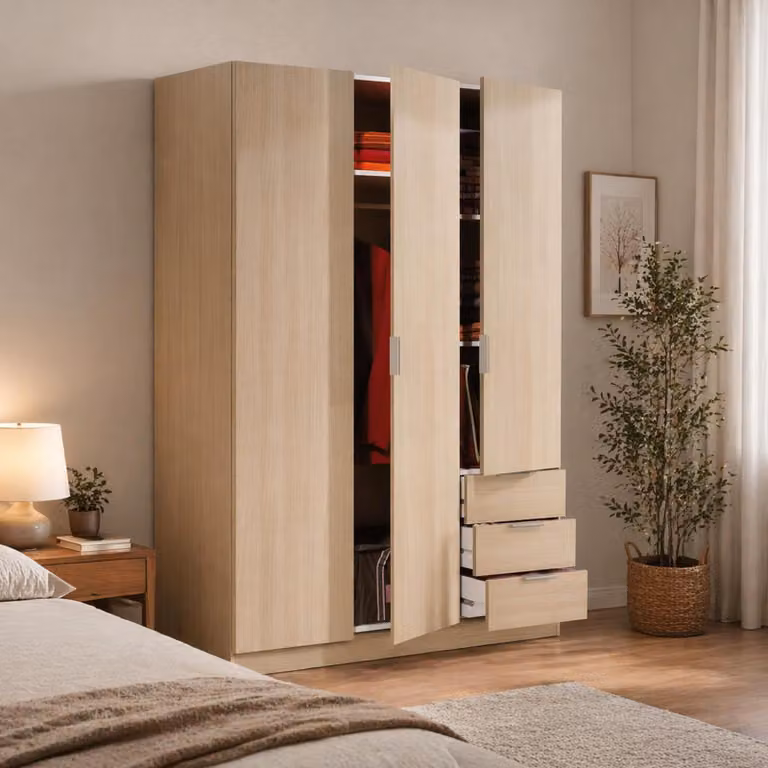 Dmora Guardaroba 3 Ante Astuzzia 52x121 cm Marrone Rovere, Appendiabiti 3 Ante