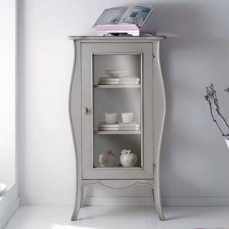 Vetrina shabby chic bombata con porta in vetro Mobili 2G grigio L: 71 cm, P: 48 cm, H: 134 cm – 1