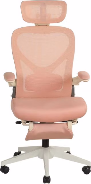 Sedia da ufficio Chicfurn rosa con poggiatesta, supporto lombare e braccioli, schienale in rete e schiuma per home office – 1