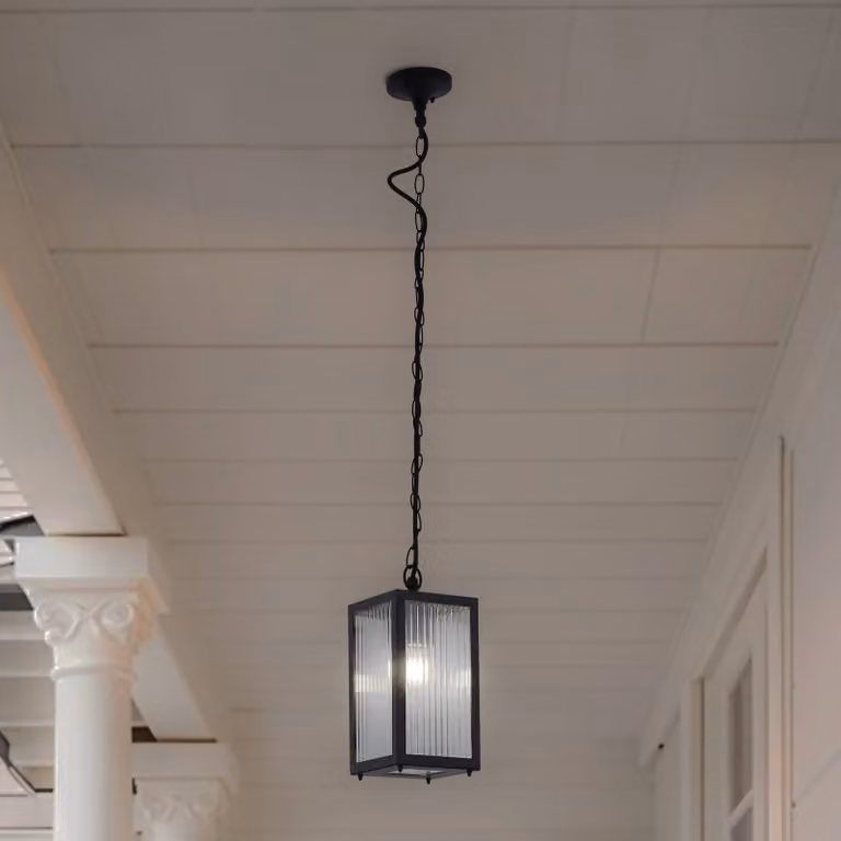 Lindby Lampada a sospensione da esterno Bolgar, nero, metallo, vetro Bolgar Lindby, dimmerabile, Nero, Metallo, Moderno