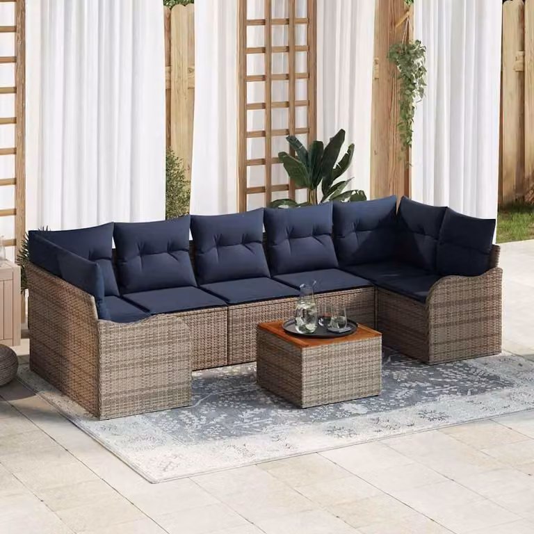 Maison Exclusive - Set da giardino composto da 8 pezzi. Divano in rattan sintetico, colore grigio