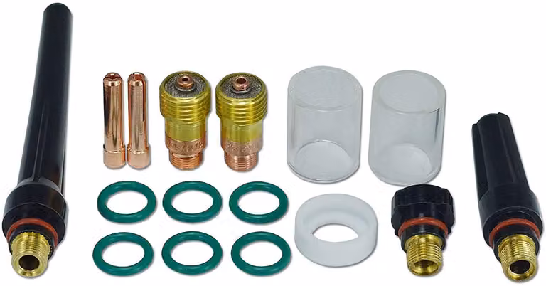 Kit di lenti per gas e pinze per saldatrici TIG, compatibile con torce WP 17, 18 e 26, composto da 16 pezzi