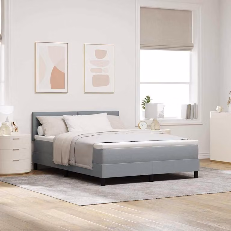 Maison Exclusive - Letto boxspring con testiera grigio chiaro 160 x 200 cm in tessuto