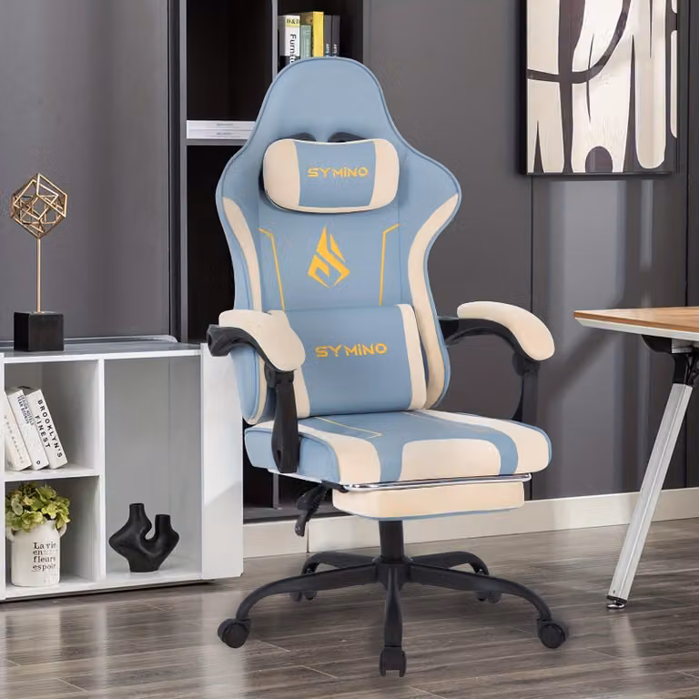 Sedia da gaming – Sedia da ufficio ergonomica con funzione massaggio e seduta in lattice – Blu