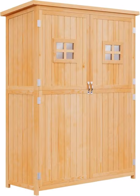 Casetta da Giardino in Legno Massello ¨C Xylo ¨C Abete Naturale 127,5x50x164 cm con 2 Porte e Finestre