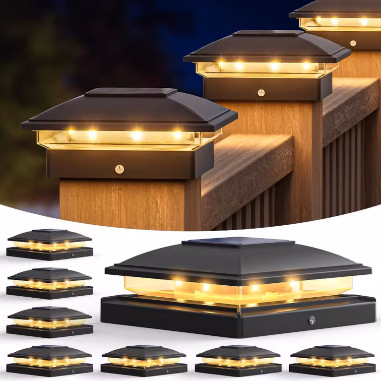 Lampada solare per pali, confezione da 8 pezzi, adatta a pali da 4x4 a 6x6, colore nero