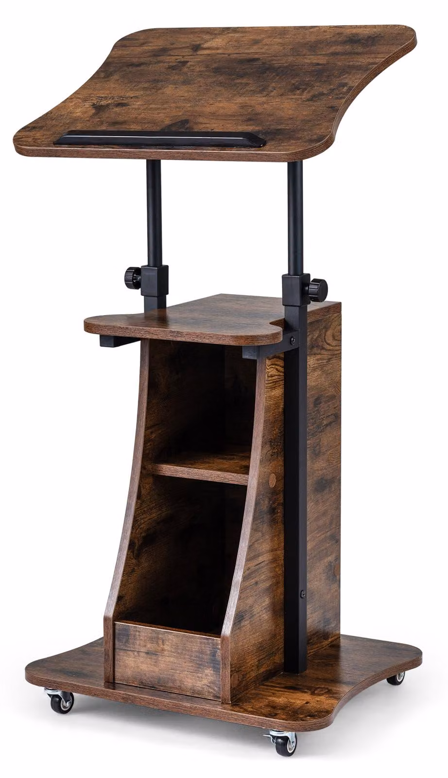 Leggio COSTWAY regolabile in altezza (72-112 cm) con rotelle, piano ribaltabile, scomparti e ripiano aperto, scrivania mobile in piedi, leggio per presentazioni