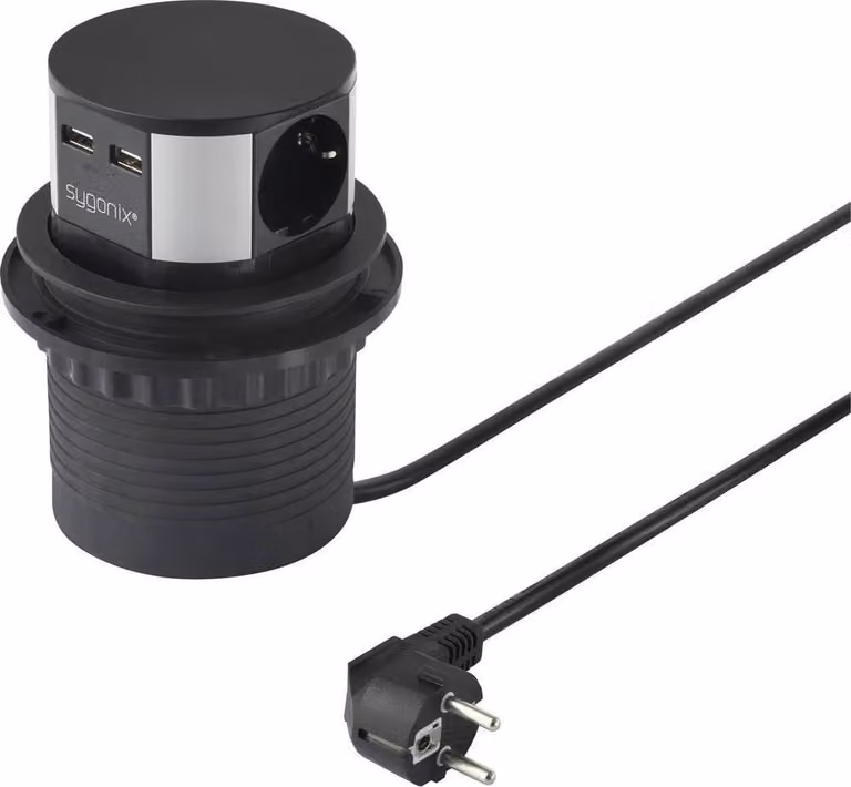 SY-4780156 Steckdosenturm Schwarz Silber Schutzkontakt 1 St. (SY-4780156)