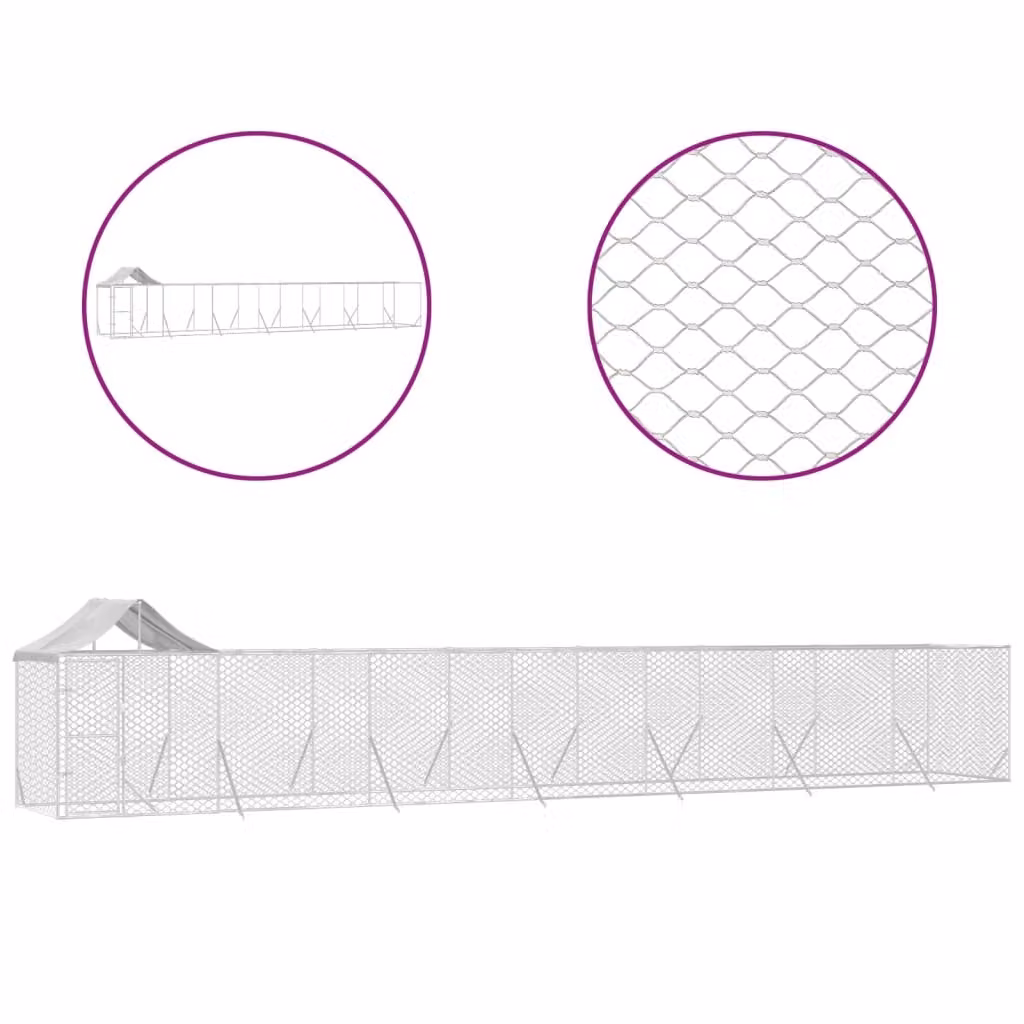 Cuccia Cani da Esterno Tetto Argento 14x2x2,5 m Acciaio Zincato