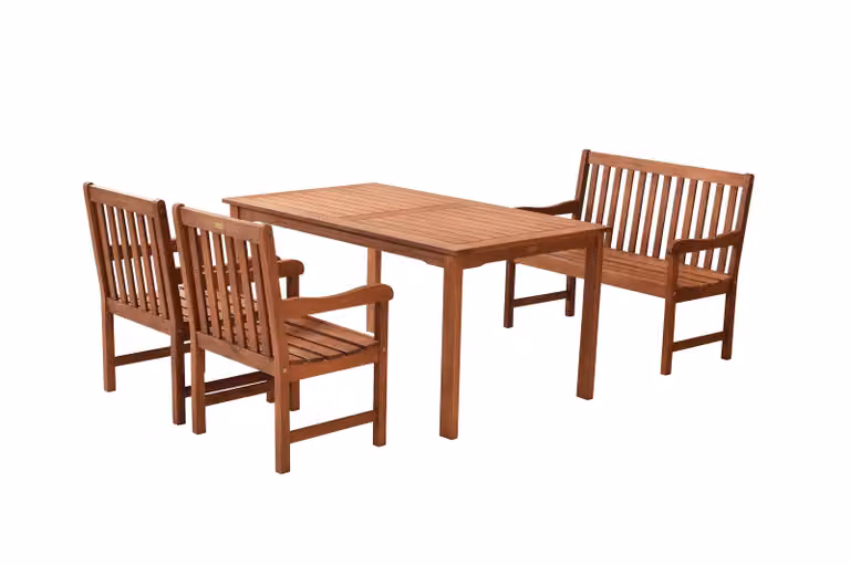 Set Santos Merxx 4 pezzi - 2 poltrone, 1 panca, 1 tavolo - Colore: marrone - Dimensioni: poltrona: 58x57x89 panca: 58x107x89 tavolo: 150x90x74,5 cm