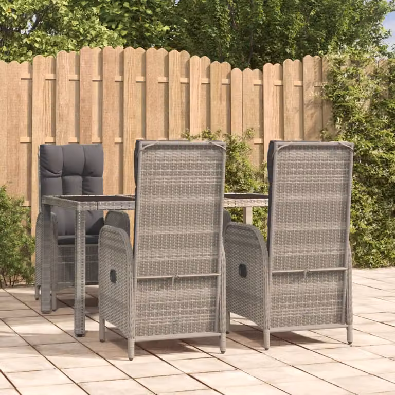The Living Store Set da pranzo da giardino 5 pezzi con cuscini in poly rattan grigio