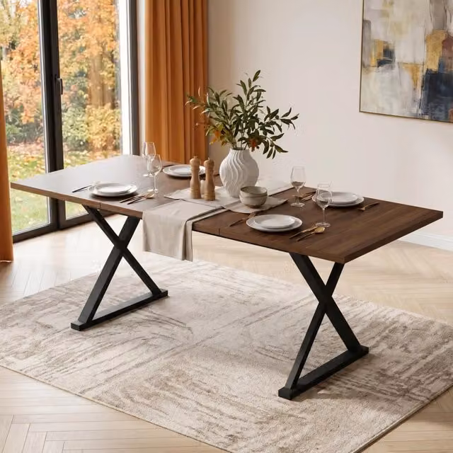 Tavolo da pranzo moderno Mivray rettangolare in MDF laminato color marrone con gambe in metallo a X L: 180 cm, P: 90 cm, H: 75 cm – 1