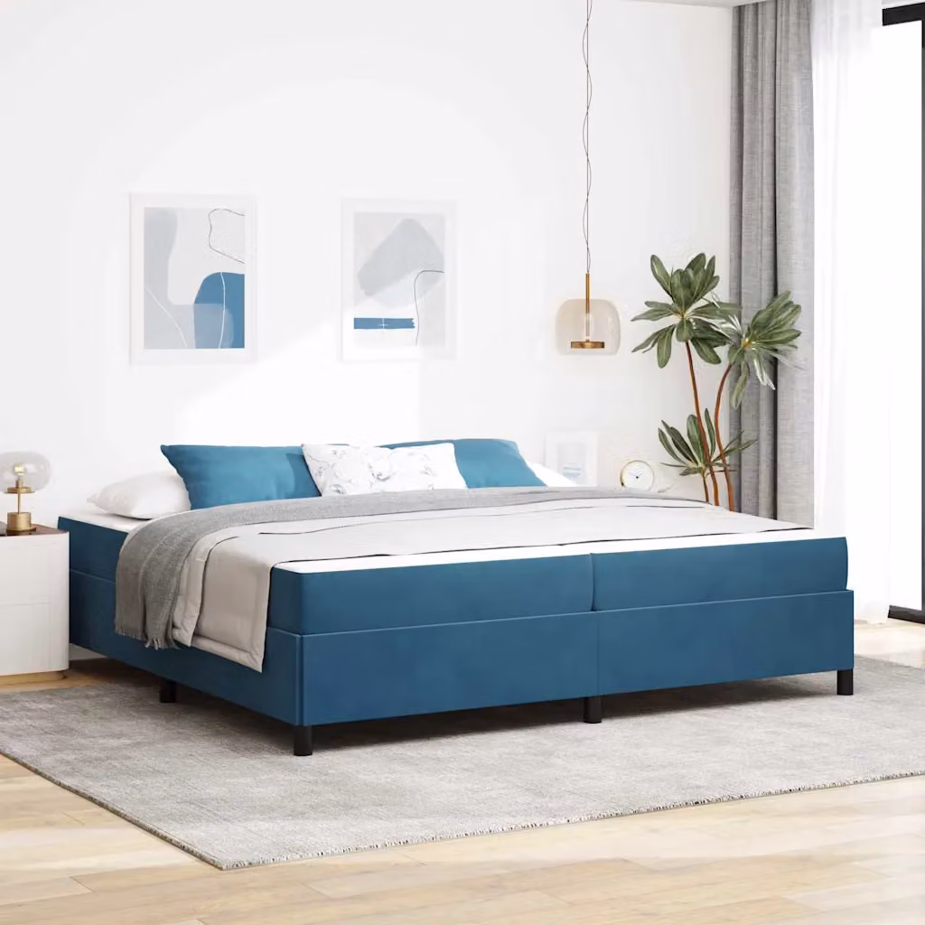 Struttura del letto imbottita vidaXL in tessuto blu con legno e metallo L/P/H: 200 x 200 x 280 cm – 1