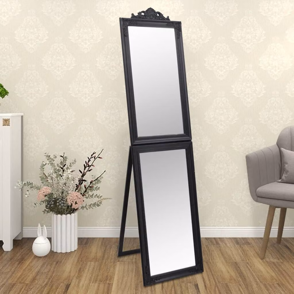 Specchio autoportante vidaXL nero rettangolare in vetro e legno L: 45 cm, H: 180 cm