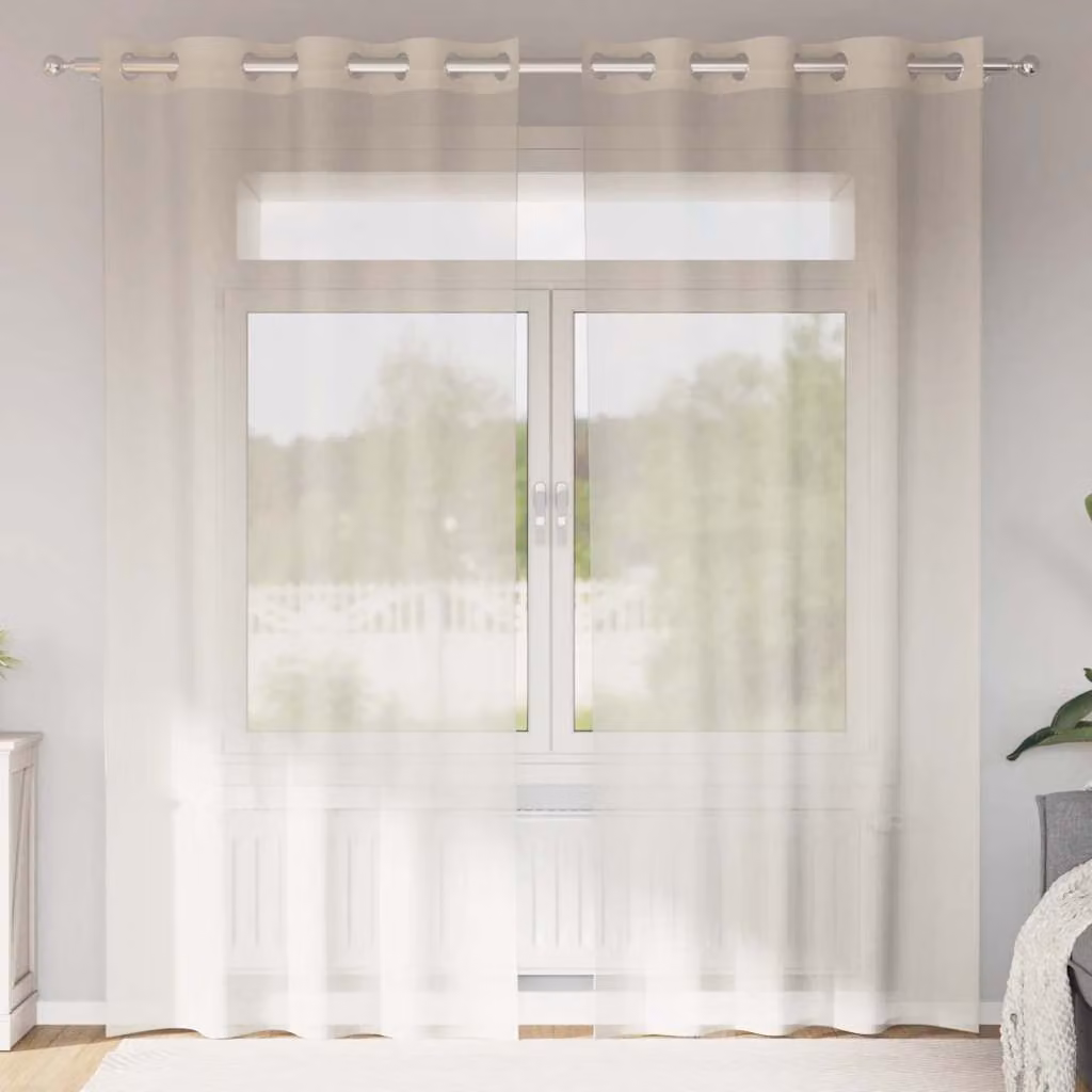 Set di 2 tende in voile semi-trasparenti vidaXL con occhielli, colore crema, L: 140 cm x H: 245 cm