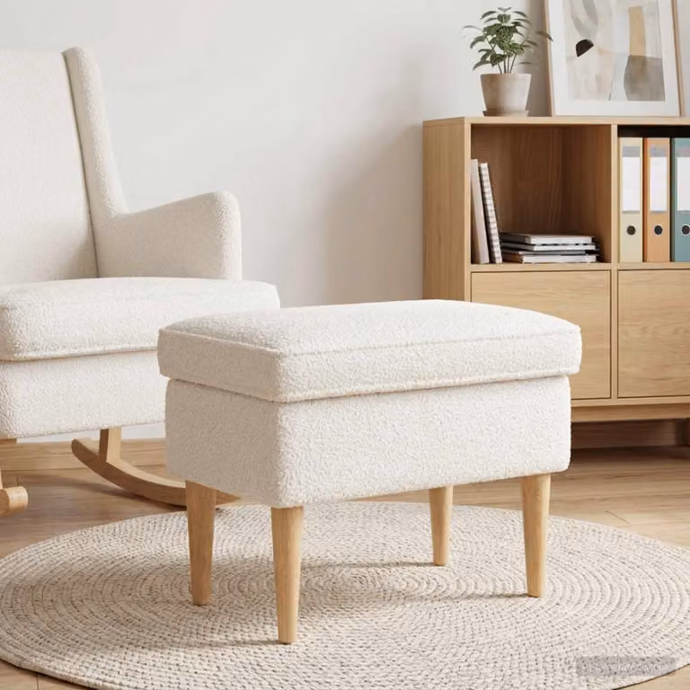 Poggiapiedi vidaXL in tessuto bouclé beige con struttura in legno, L 55 x P 35 x H 41 cm