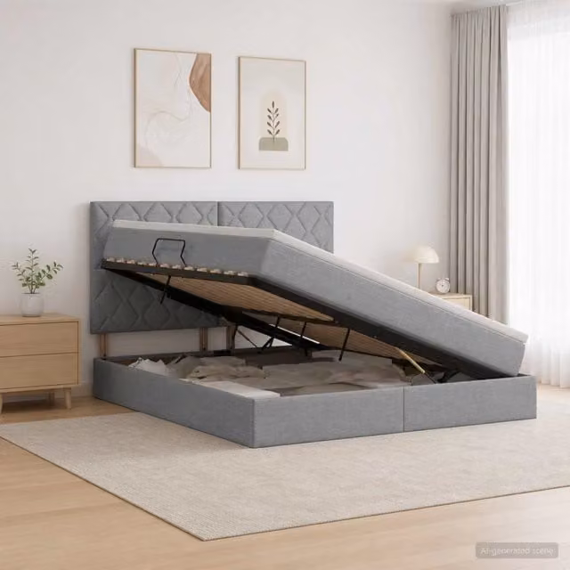 Letto con contenitore vidaXL in tessuto grigio con illuminazione LED e porta USB, L/P/H: 194 x 140 x 128 cm