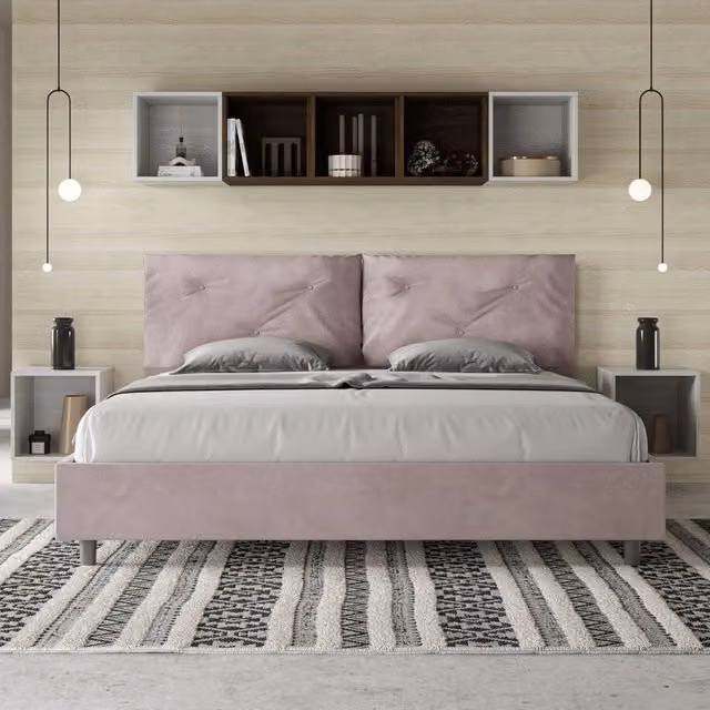 Letto matrimoniale king size con contenitore Appia Large Ityhome imbottito in microfibra colore glicine L 210 cm x P 190 cm