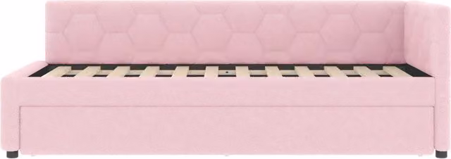 Daybed 90x200 cm con letto estraibile, struttura in Vliesimitat e MDF, con lampada da comodino, USB e Type-C, colore rosa