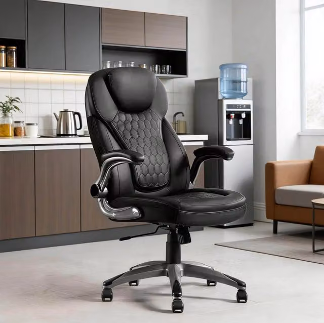 Sedia da ufficio schienale alto nera – regolabile, girevole, con braccioli