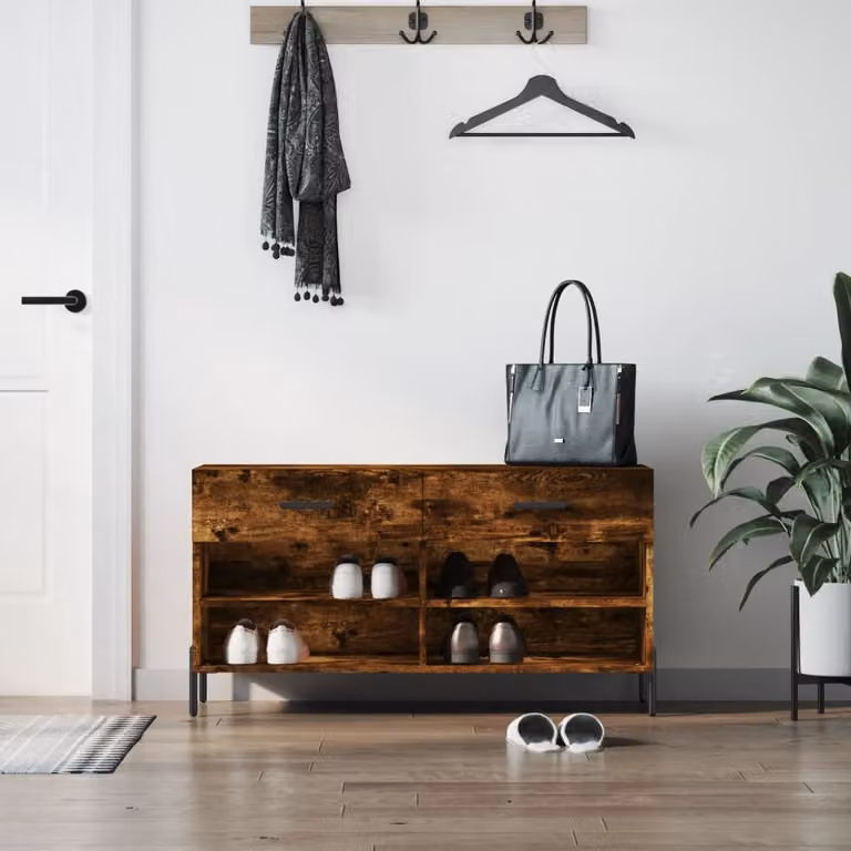 Panca porta scarpe vidaXL in legno e metallo stile industrial, colore rovere fumo, L 102 x P 35 x H 55 cm