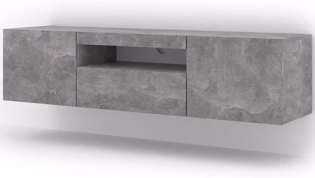 Mobile TV Bim Furniture Stand Aura colore cemento e legno L: 150 cm, H: 42/36 cm, P: 37 cm