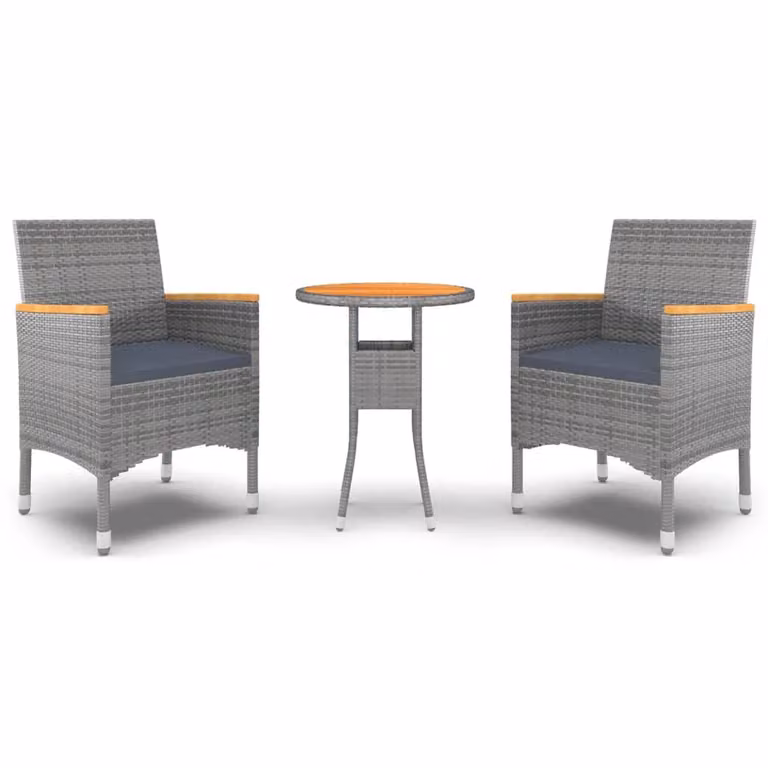 Set da Pranzo per Giardino 3 pz in Polyrattan Grigio