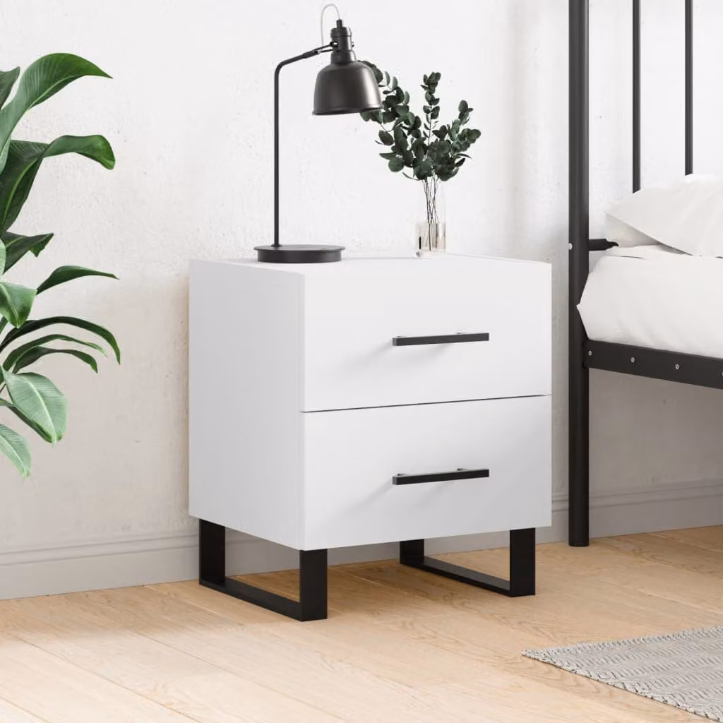 Comodino moderno vidaXL bianco in legno e metallo L: 40 cm, P: 35 cm, H: 47,5 cm