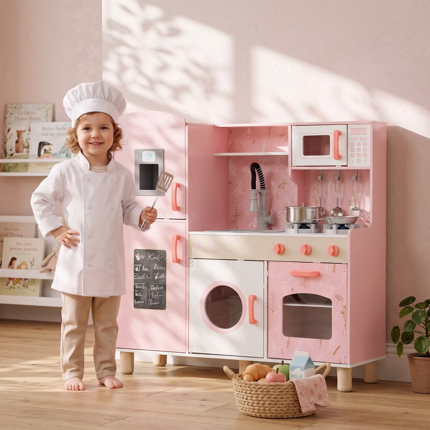 Cucina giocattolo AIYAPLAY con luci, suoni, forno e microonde, Rosa – 2
