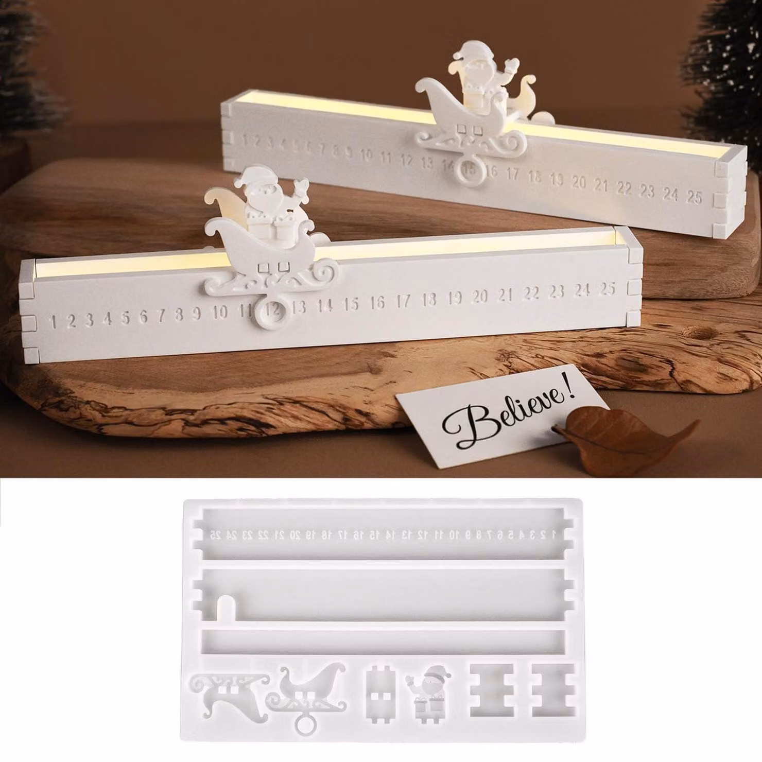 Stampo in silicone a tema natalizio, calendario dell'Avvento, stampo per creare oggetti a forma di Babbo Natale, conto alla rovescia, gesso, artigianato