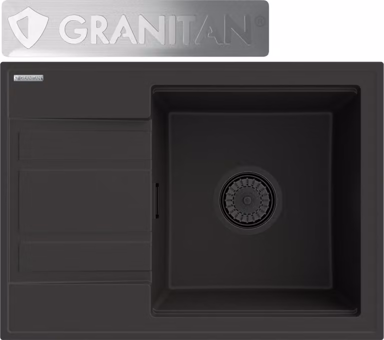 Granitan - Lavello in granito - Lavello da cucina - Nero - con piano di sgocciolamento - Lavello - WETAR