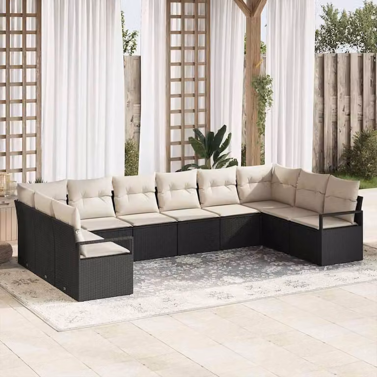 Maison Exclusive - Set di divani da esterno, 10 pezzi, colore nero [Materiale sintetico]: rattan sintetico
