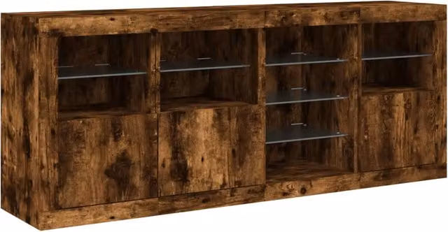 Credenza contenitore moderna con luci LED per cucina e soggiorno, colore marrone, L: 164 cm, P: 37 cm, H: 67 cm