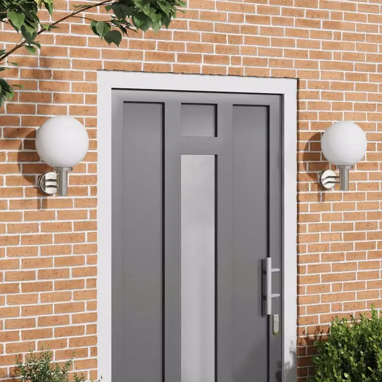 Set di 2 lampade da parete esterne vidaXL in argento, design minimalista rotondo, L/P/H: 28 x 25 x 38 cm
