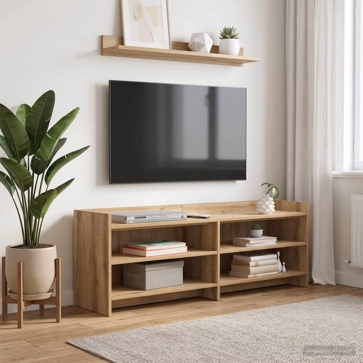 Mobile TV moderno vidaXL in legno e MDF color rovere, L 135 x P 33 x H 47 cm