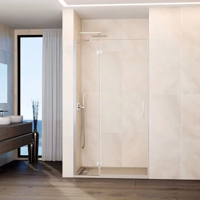 Box doccia frontale GLASS fisso + porta battente chiusura magnetica 95 cm (92-95; fisso 30+porta 65) cromo