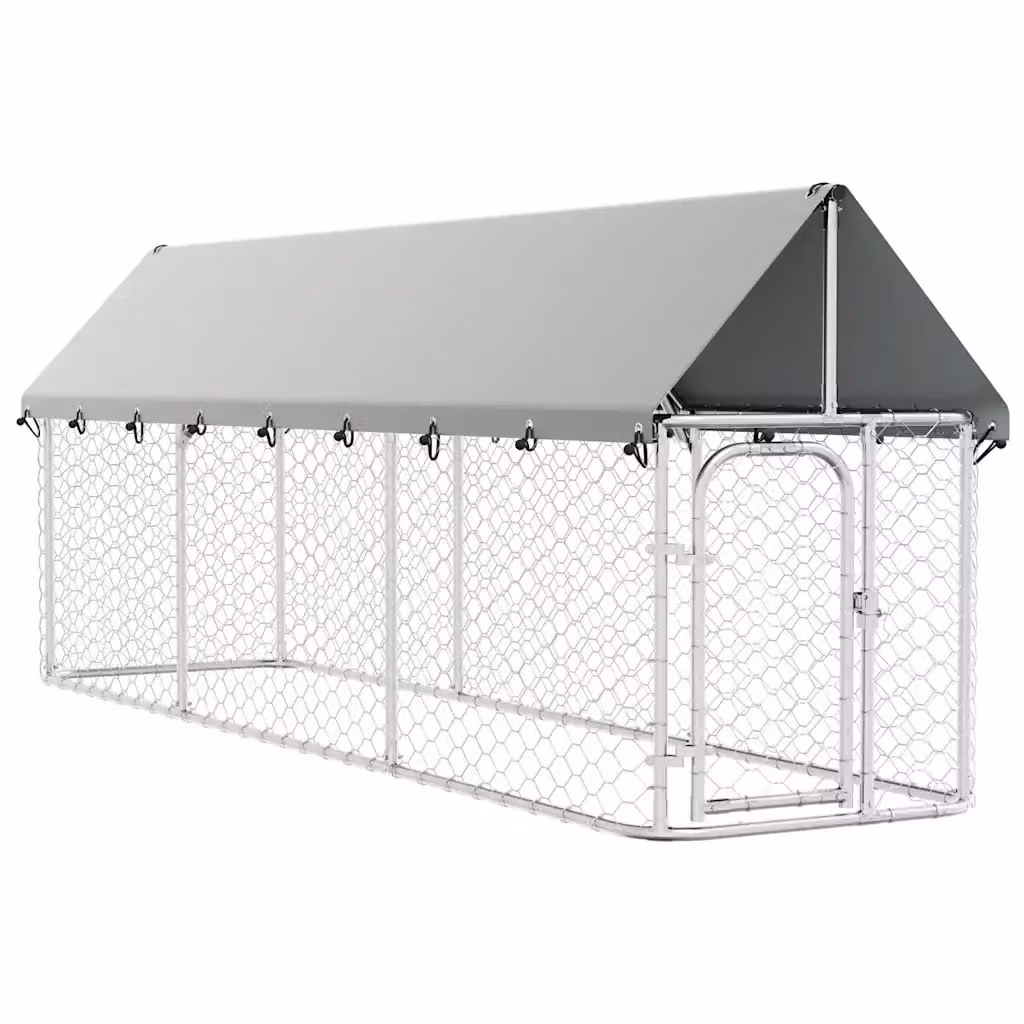 Gabbia per cani da esterno vidaXL in metallo argento con tetto L 400 cm, P 100 cm, H 150 cm – 2