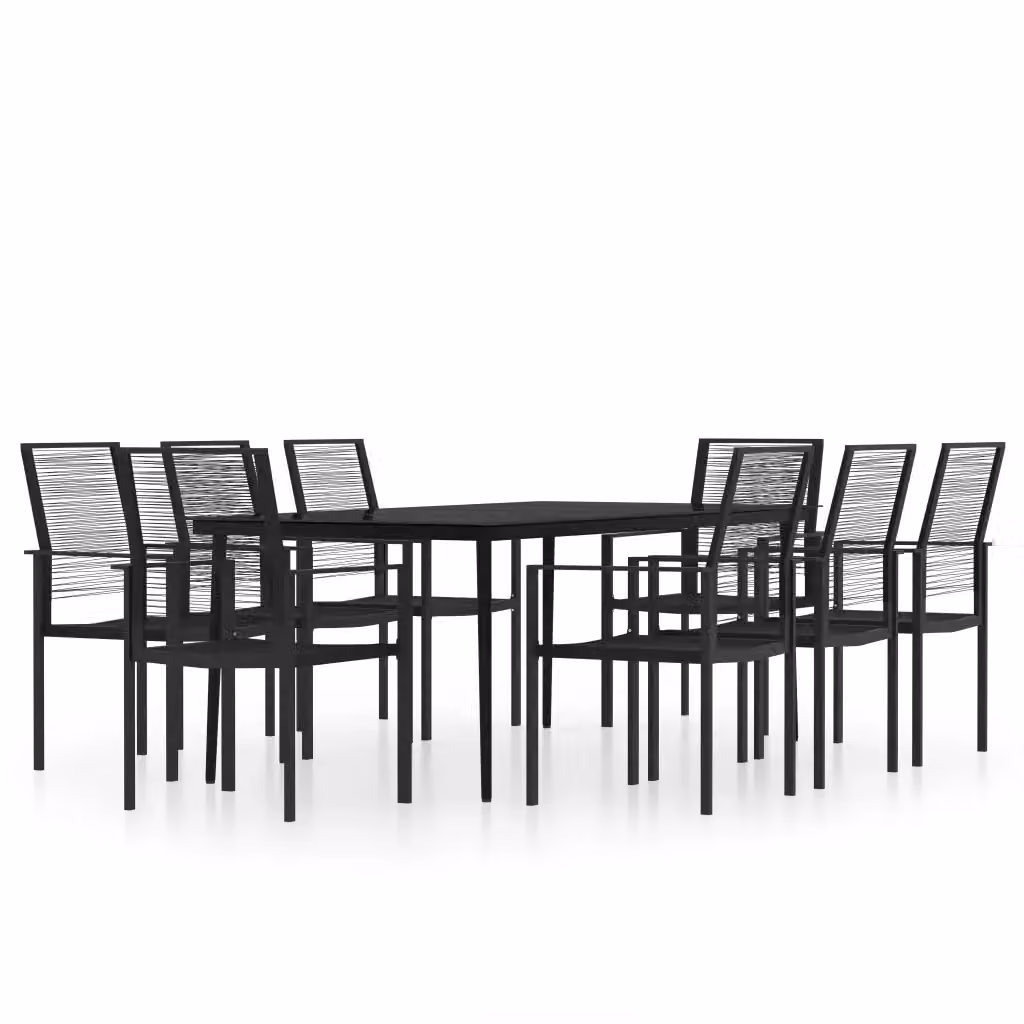 Set da pranzo da giardino moderno vidaXL in acciaio nero e vetro, 9 pezzi – 2